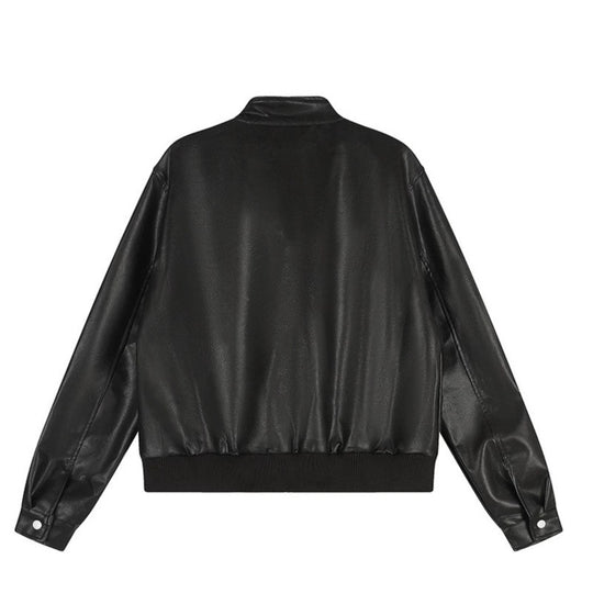 Damen kurz geschnittene Kunstleder‑Bomberjacke mit Stehkragen, Schulterklappen und geripptem Saum Shop Nory
