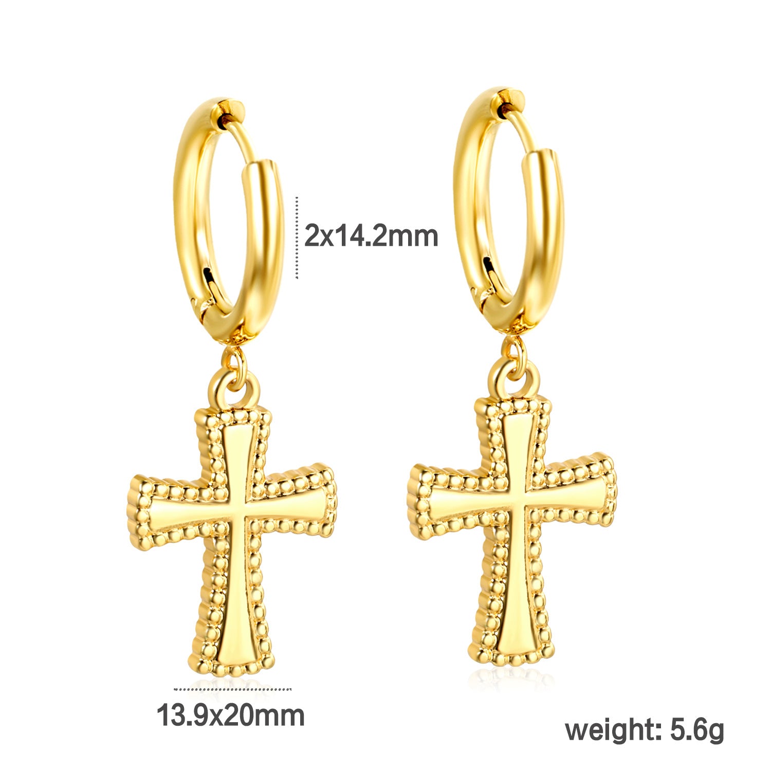 Damen Hängende Ohrstecker mit Kreuzanhängern aus goldplattiertem Edelstahl Shop Nory