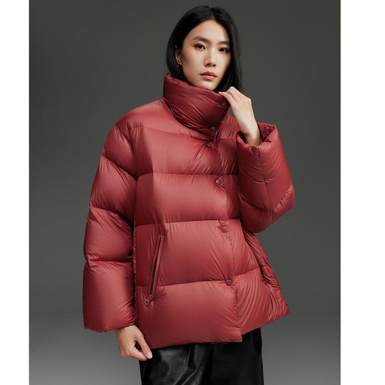 Damen Kurz geschnittene gesteppte Daunenjacke mit hohem Stehkragen, Boxy-Silhouette und Druckknöpfen Shop Nory