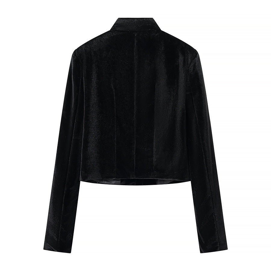 Damen Cropped Jacke im Mandarinstil mit Stehkragen und Zierknotenverschlüssen Shop Nory