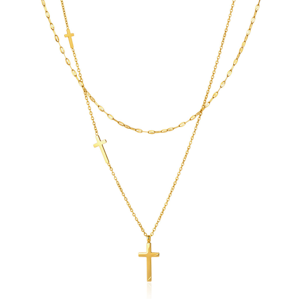 Damen Halskette mit doppeltem Kreuzdesign aus hypoallergenem Edelstahl Shop Nory