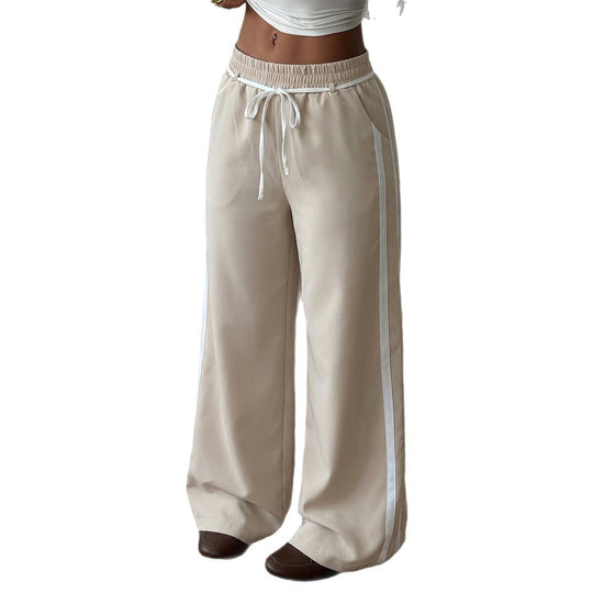 Damen nan weite Palazzo-Loungehose mit elastischem Bund, Tunnelzug und seitlichem Kontraststreifen Shop Nory
