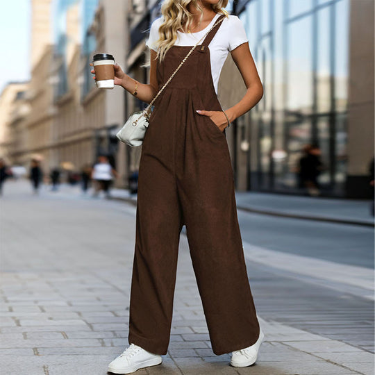 Damen Weite Latzhose mit hoher Taille und verstellbaren Trägern Shop Nory