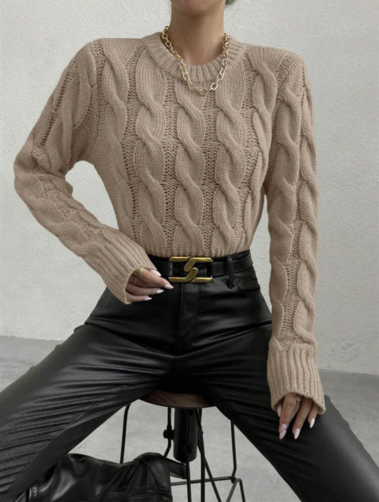 Damen Feiner Zopf‑Strickpullover mit Rundhals und gerippten Bündchen Shop Nory