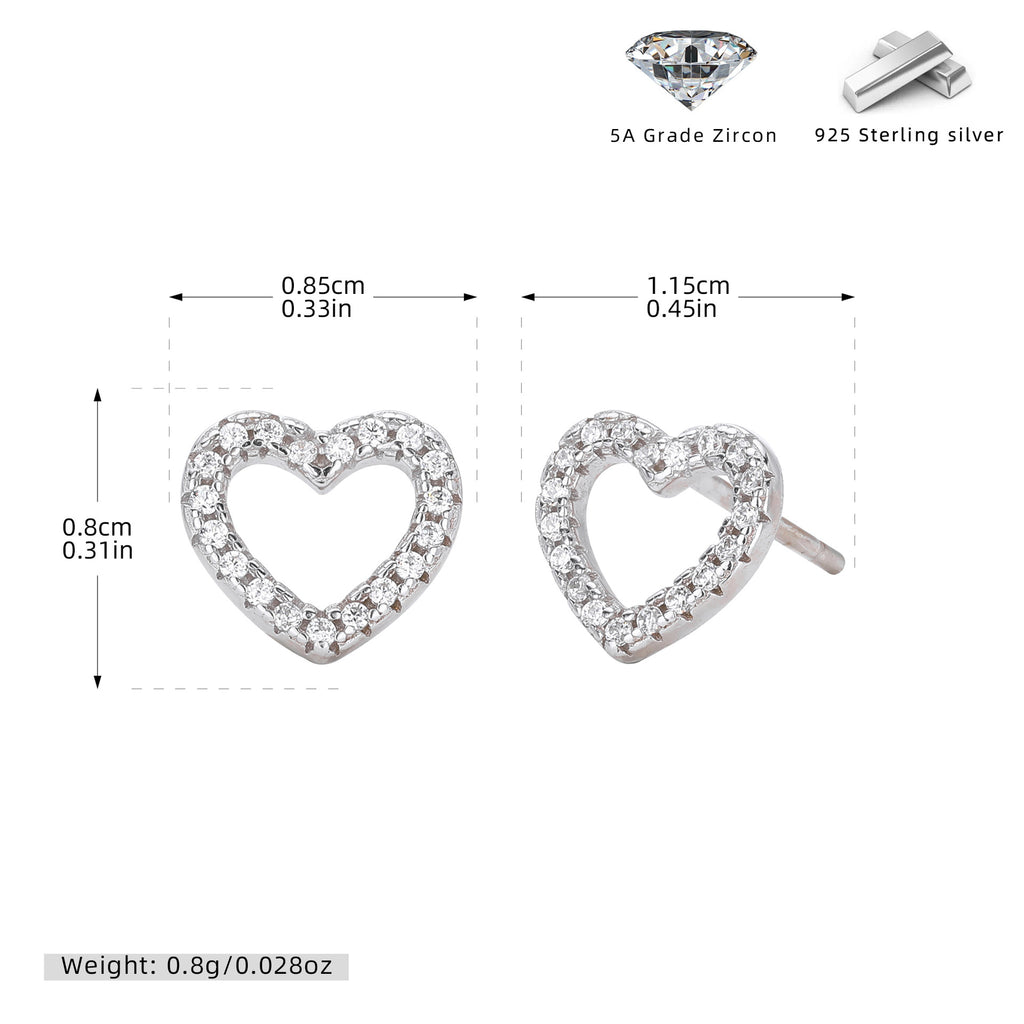 Damen Ohrstecker in Herzform mit luxuriösem Zirkonbesatz aus 925 Sterling Silber Shop Nory