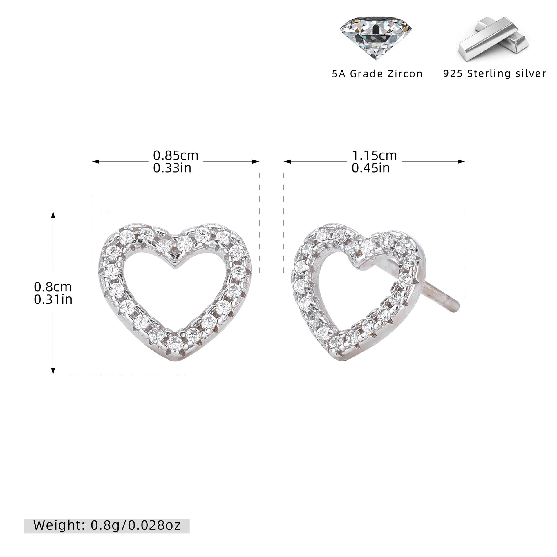 Damen Ohrstecker in Herzform mit luxuriösem Zirkonbesatz aus 925 Sterling Silber Shop Nory