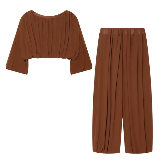 Damen Weite Palazzo-Loungehose mit elastischem Bund und fließender Faltenlegung Shop Nory