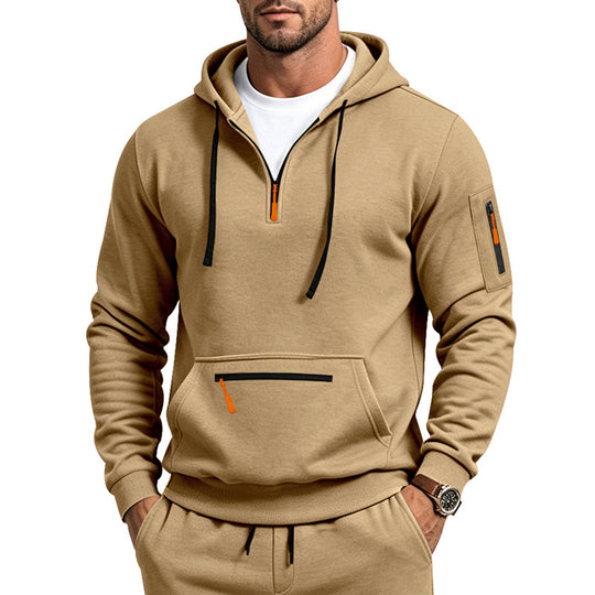 Herren Kapuzensweatshirt mit halbem Reißverschluss und Utility-Ärmeltasche Shop Nory