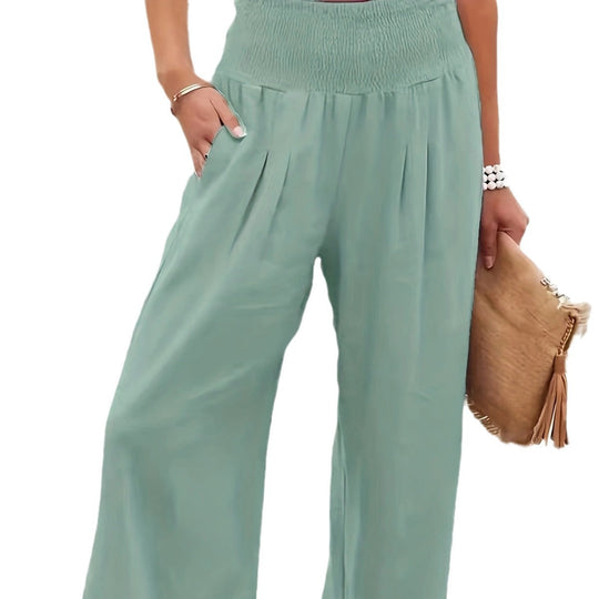 Damen weite Leinenhose mit elastischem Bund