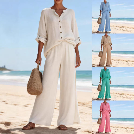 Damen Luftige Leinenbluse und weite Hose