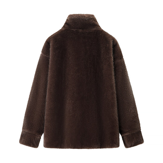 Damen Oversize Teddy-Fleece-Pullover mit halbem Reißverschluss und großer Klappentasche Shop Nory