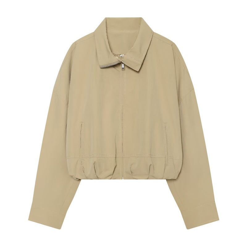 Damen Cropped Boxy‑Jacke mit Reißverschluss, Stehkragen und elastischem Saum Shop Nory