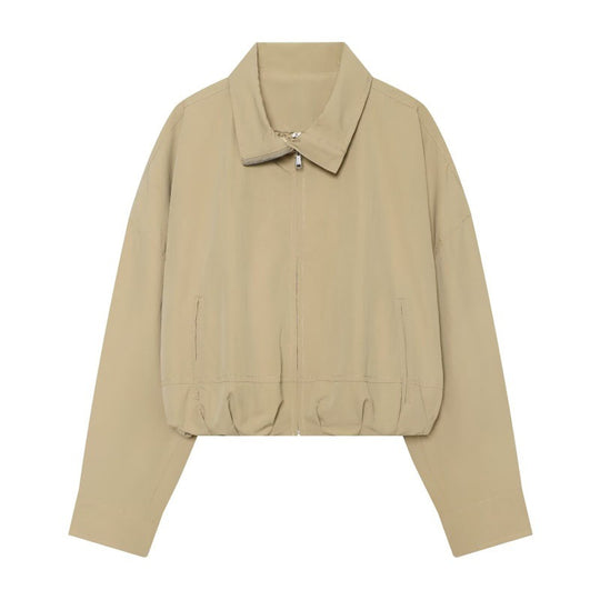 Damen Cropped Boxy‑Jacke mit Reißverschluss, Stehkragen und elastischem Saum Shop Nory