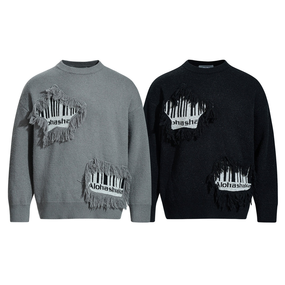 Herren Strickpullover mit Fransen-Applikation und Intarsien Shop Nory