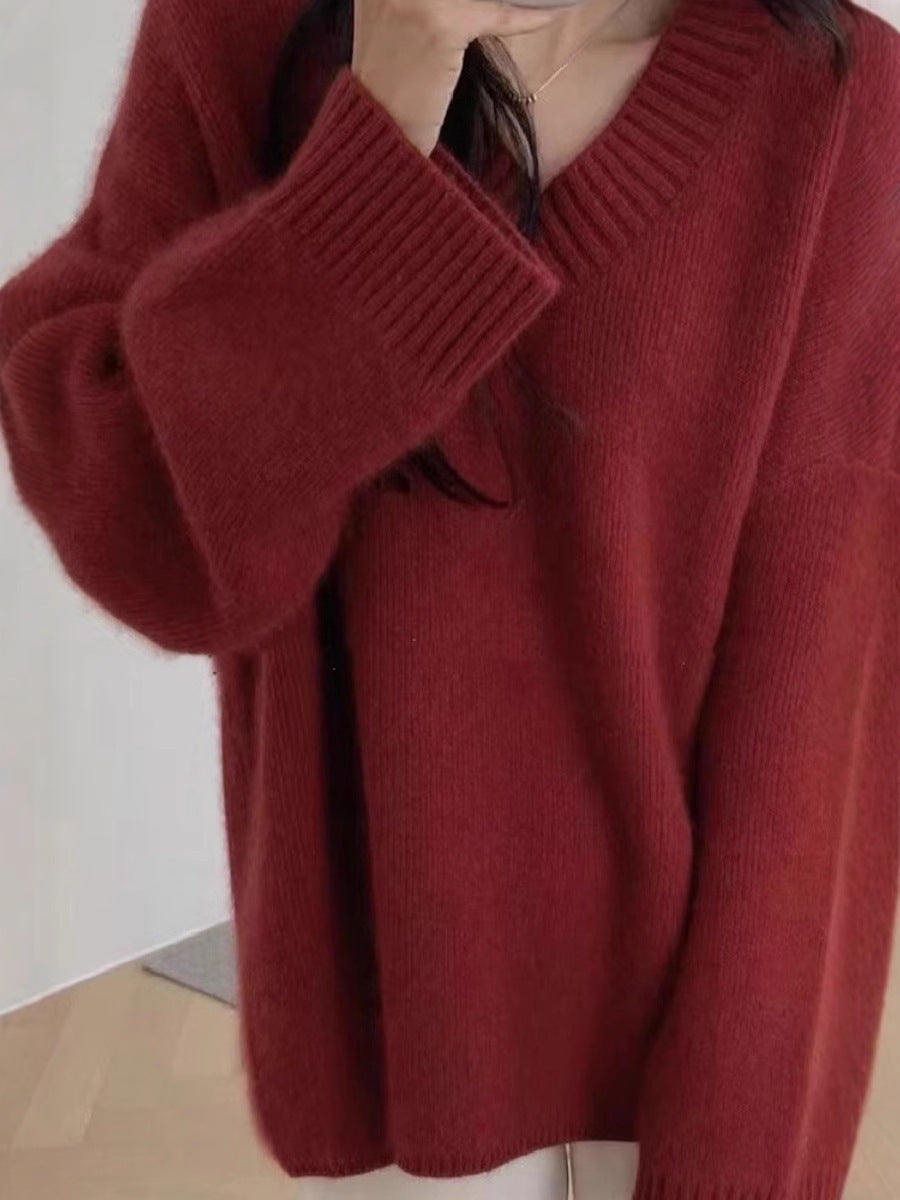 Damen Oversize V-Ausschnitt-Pullover im Mohair‑Look Shop Nory
