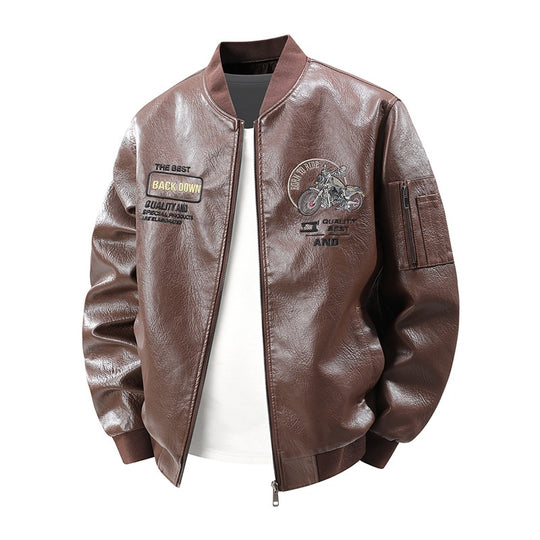 Herren Modische Kunstleder-Bomberjacke mit detaillierten Stickereien Shop Nory