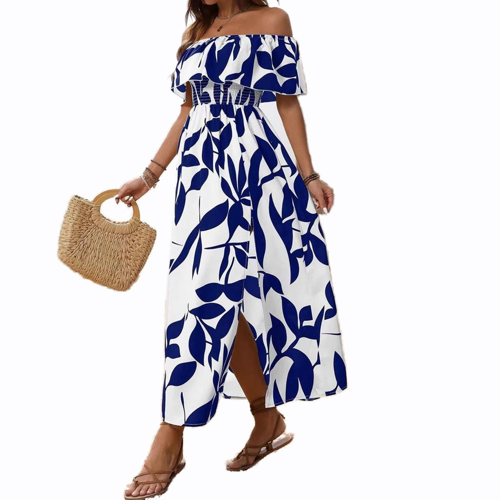 Damen Maxikleid mit schulterfreier Schnittführung und floralem Muster Shopnory