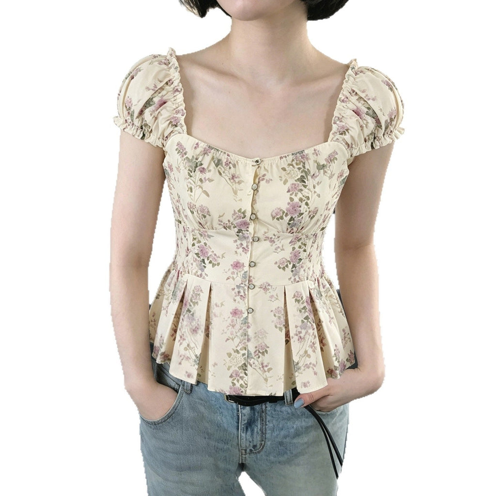 Damenbluse mit floralem Design und Rüschenärmeln