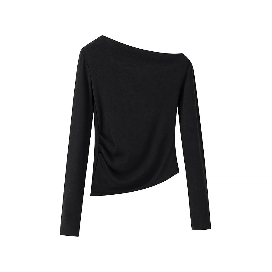 Damen Asymmetrisches One-Shoulder Langarmshirt mit seitlicher Raffung Shop Nory