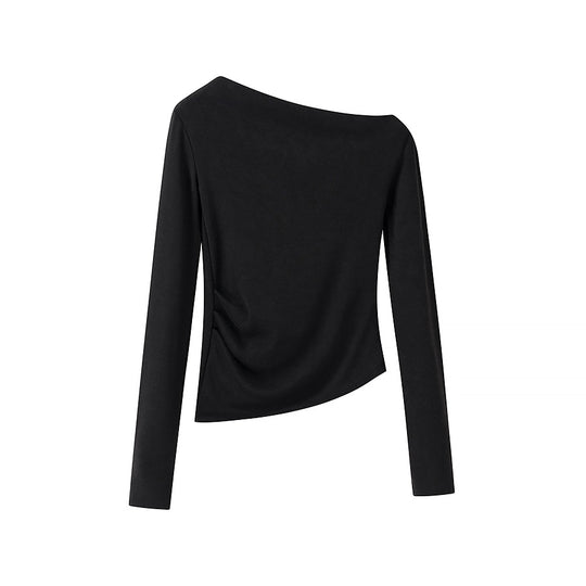 Damen Asymmetrisches One-Shoulder Langarmshirt mit seitlicher Raffung Shop Nory
