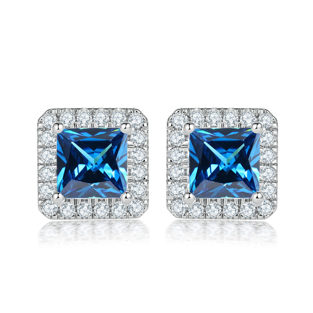 Damen Ohrstecker mit quadratischem Zirkonia-Besatz und funkelndem Kristallrahmen Shop Nory