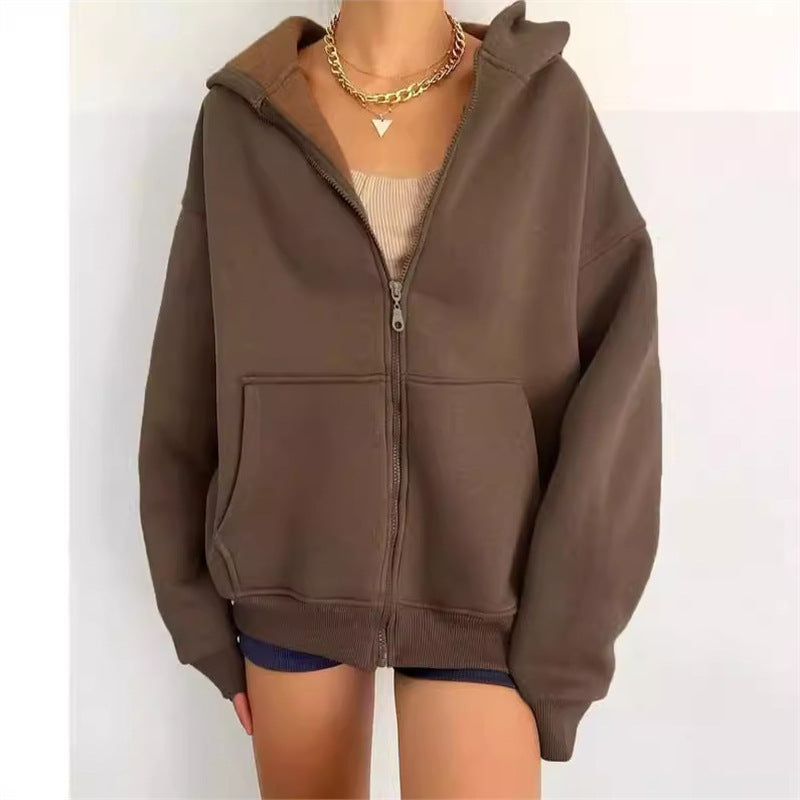 Damen nan oversized Kapuzenjacke mit Reißverschluss und Kängurutaschen Shop Nory