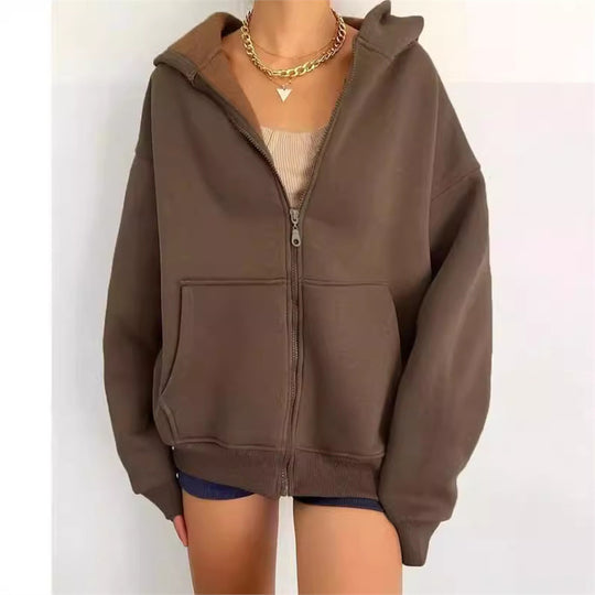 Damen nan oversized Kapuzenjacke mit Reißverschluss und Kängurutaschen Shop Nory