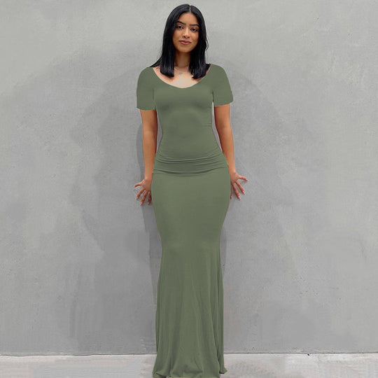 Damen Körperbetontes Maxi‑Jerseykleid mit taillierter Drapierung, langen Ärmeln und ausgestelltem Saum Shop Nory