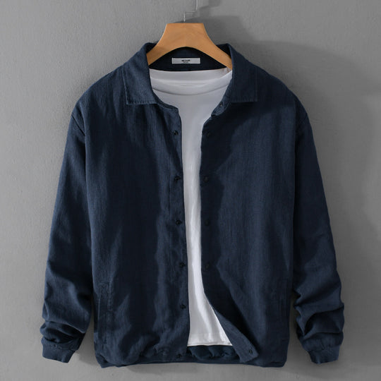 Herren Leichte Leinenjacke mit Hemdkragen, Relaxed Fit und Druckknopfleiste Shop Nory