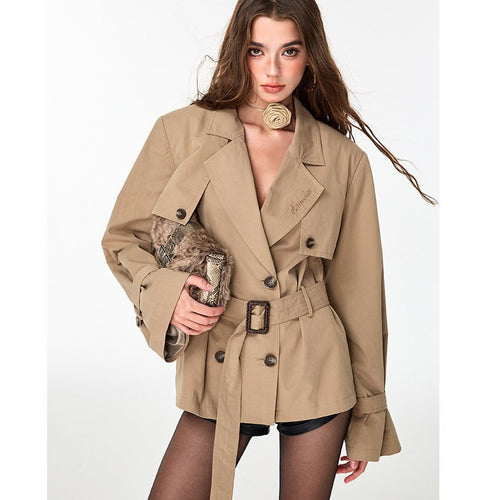Damen Kurztrenchjacke mit taillierendem Gürtel und doppellagiger Schulterpasse Shop Nory