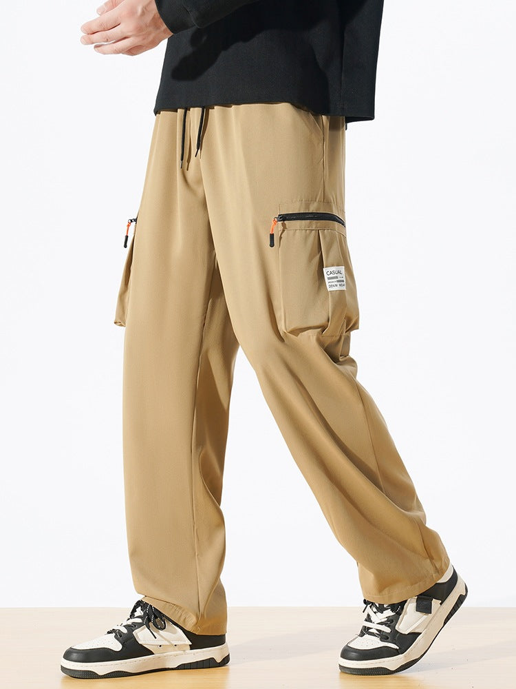 Herren Locker geschnittene Utility‑Cargohose mit Tunnelzugbund, Reißverschluss‑Beintaschen & geradem Bein Shop Nory