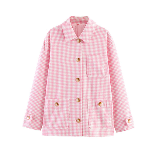 Damen Boxy-Übergangsjacke mit Karomuster, Hemdkragen und aufgesetzten Taschen Shop Nory