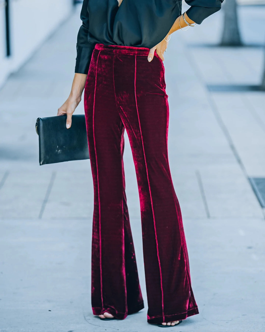 Damen High-Waist Samt Flared Weite Bein Hose Shop Nory