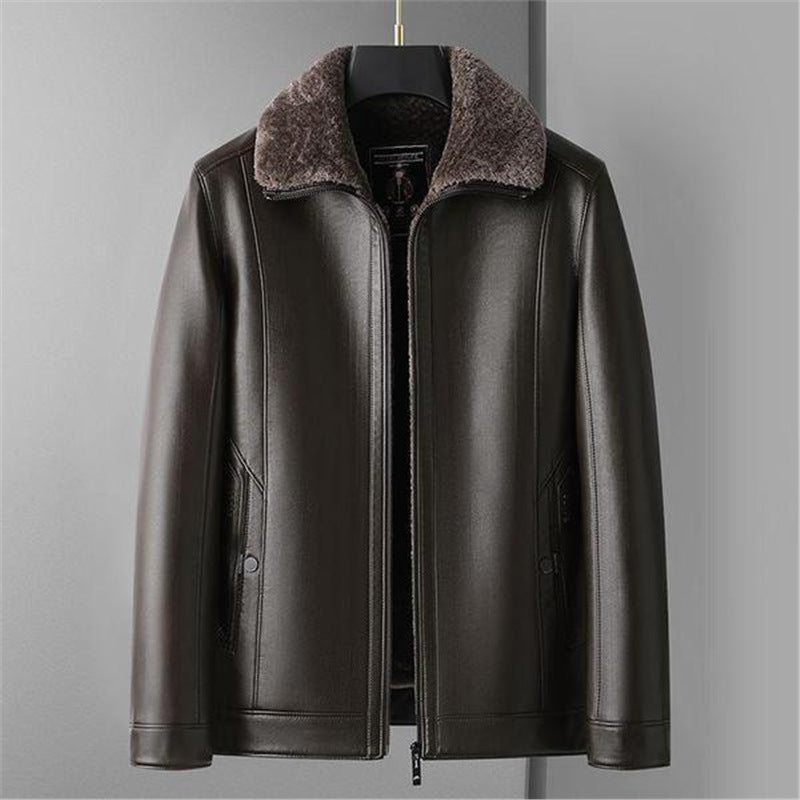 Herren Schaffellgefütterte Echtlederjacke mit Thermofutter und Stehkragen Shop Nory
