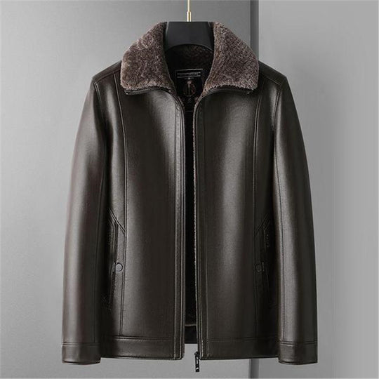 Herren Schaffellgefütterte Echtlederjacke mit Thermofutter und Stehkragen Shop Nory