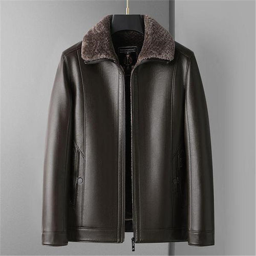 Herren Schaffellgefütterte Echtlederjacke mit Thermofutter und Stehkragen Shop Nory
