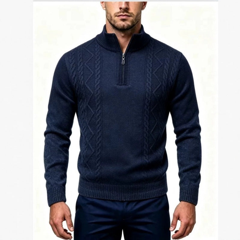 Herren Strukturierter Halbzip-Pullover mit Stehkragen und Zopfmuster-Details Shop Nory