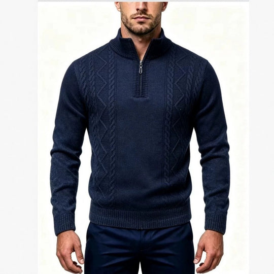Herren Strukturierter Halbzip-Pullover mit Stehkragen und Zopfmuster-Details Shop Nory