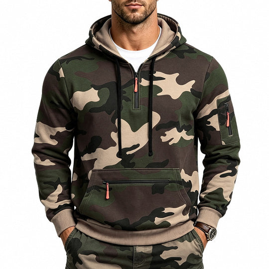 Herren Kapuzenpullover mit Tarnmuster, Reißverschlusstaschen und Kängurutasche Shop Nory