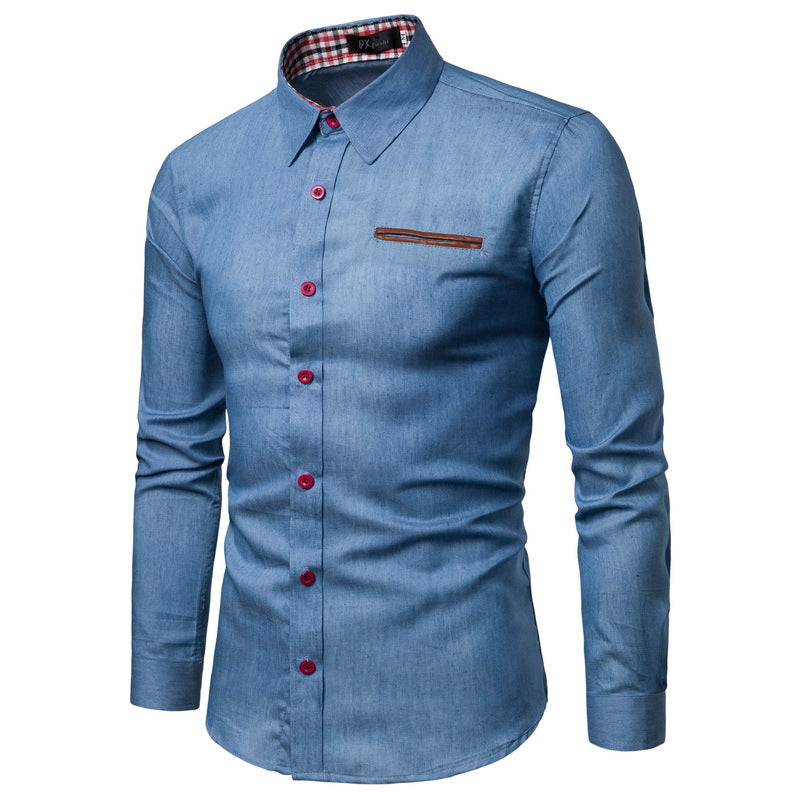 Herren klassisches Denim-Hemd mit kontrastierenden Akzenten