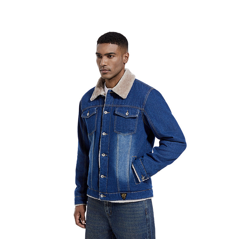 Herren Robuste Denim-Truckerjacke mit Sherpa-Futter und Teddykragen Shop Nory
