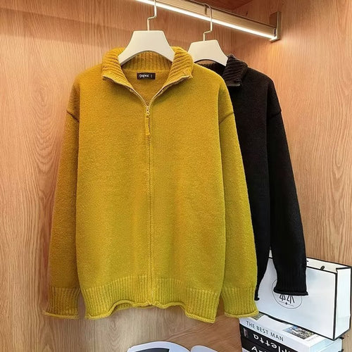 Unisex Komfortabler Reißverschluss-Strickblouson mit geradem Schnitt und Stehkragen Shop Nory
