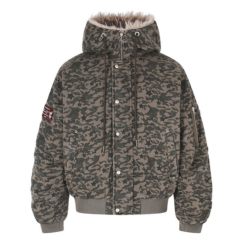 Damen gesteppte Bomberjacke mit Kunstfellkapuze, Tunnelzug und Utility‑Taschen Shop Nory
