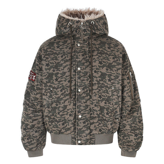 Damen gesteppte Bomberjacke mit Kunstfellkapuze, Tunnelzug und Utility‑Taschen Shop Nory