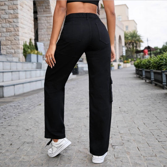 Damen Hochtaillierte utilitaristische Cargo-Hose mit geradem Bein und Mehrfachtaschen Shop Nory