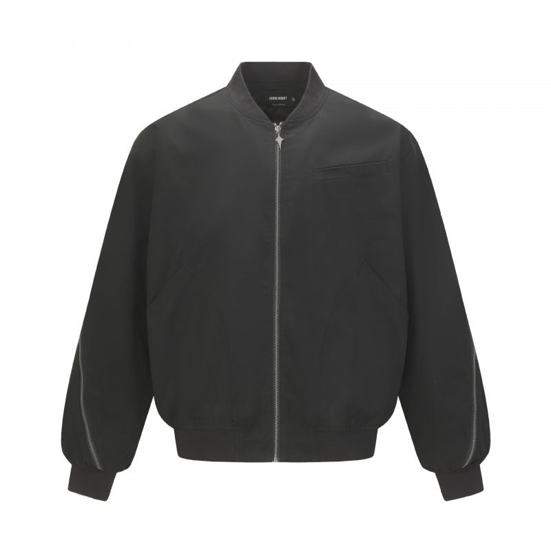 Unisex Boxy-Bomberjacke mit durchgehendem Reißverschluss, geripptem Saum und Brust‑Welttasche Shop Nory