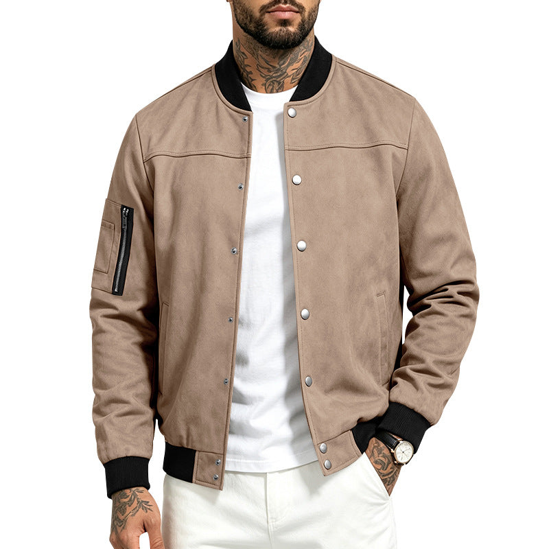 Herren Veloursleder‑Optik Bomberjacke mit Druckknopfleiste, Ärmeltasche und Rippbündchen Shop Nory