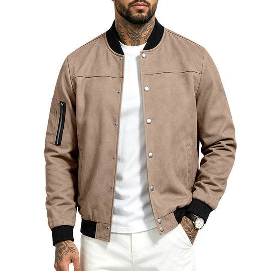 Herren Veloursleder‑Optik Bomberjacke mit Druckknopfleiste, Ärmeltasche und Rippbündchen Shop Nory