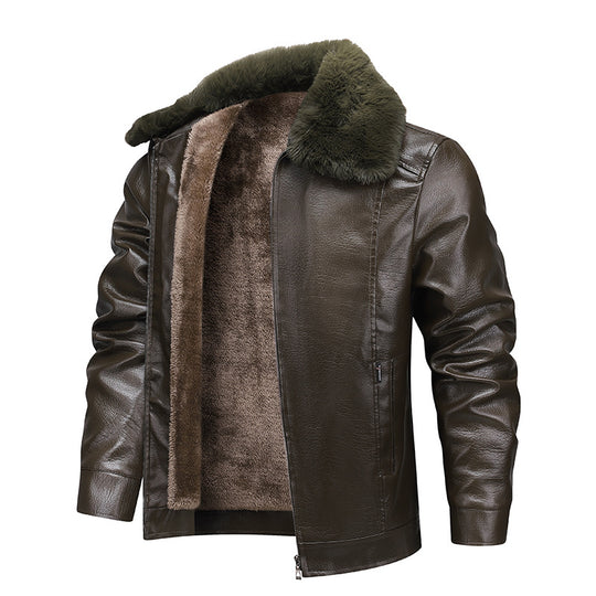 Herren Kunstleder-Fliegerjacke mit durchgehendem Teddyfutter und markantem Fellkragen Shop Nory