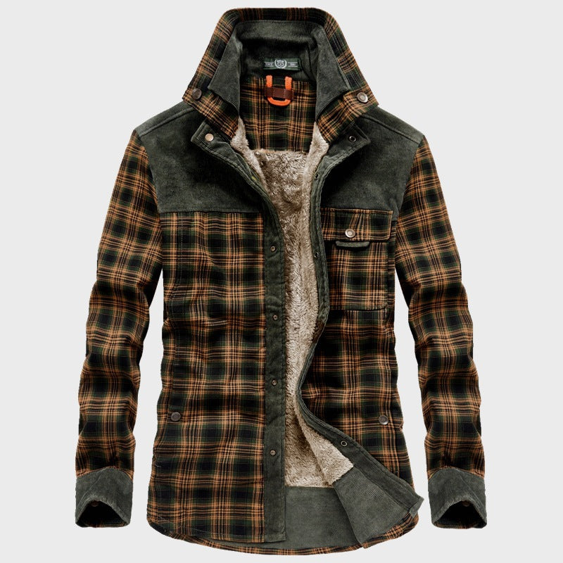 Herren karierte Thermo‑Hemdjacke mit Teddyfutter und Cord‑Schulterpasse Shop Nory